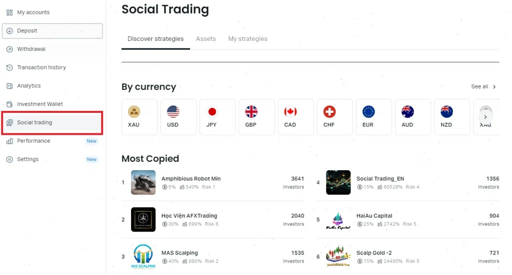 copy trading dashboard example